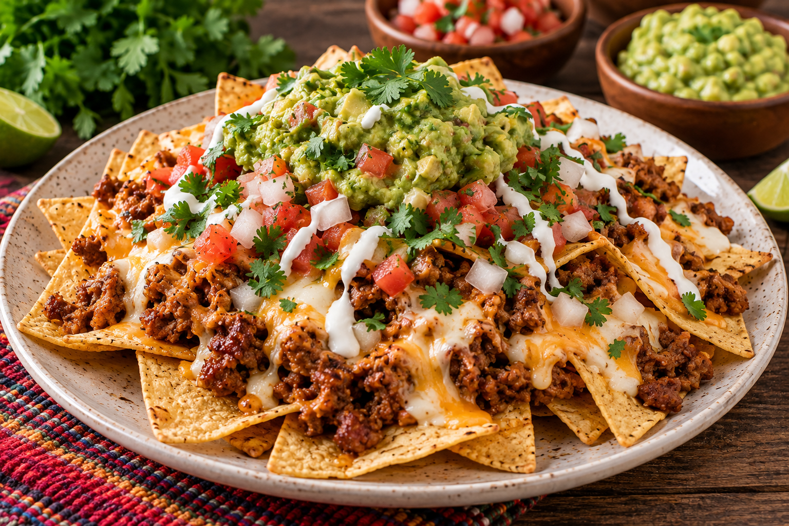 Nachos con carne y guacamole preparados con Nachos Colmex